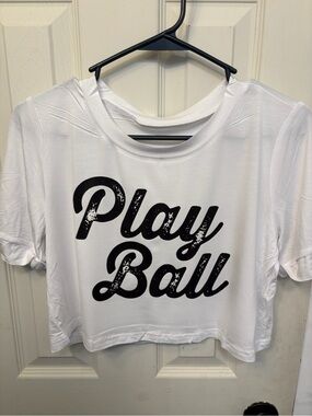 White "Play Ball" Graphic Crop Tee - Women's Top